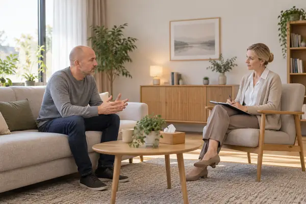 Человек с тревожно-депрессивным расстройством у врача